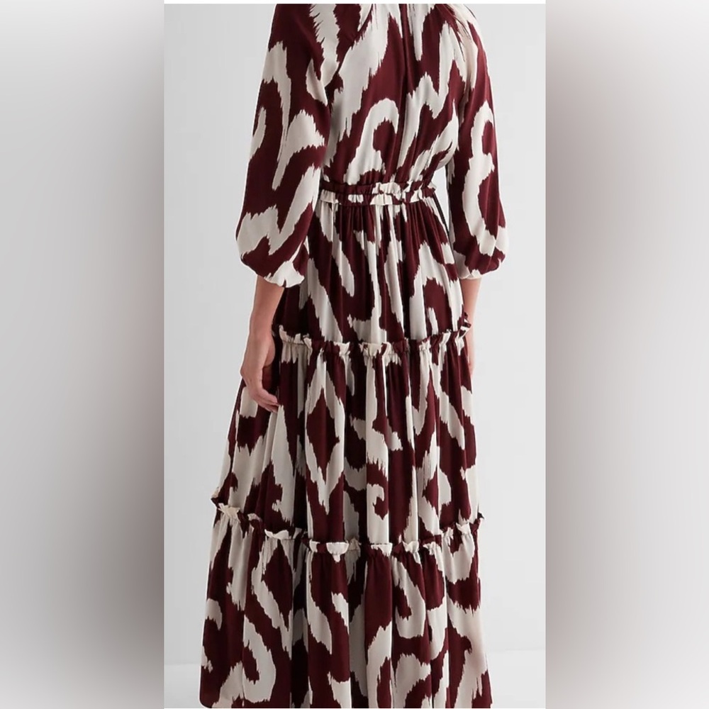 Express long sleeve burgundy and white v neck maxi dress